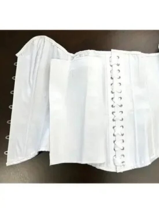 EU Steel Boned Waist Trainer Longline Overbust Corset White Satin US 14 NWT - Picture 8 of 10